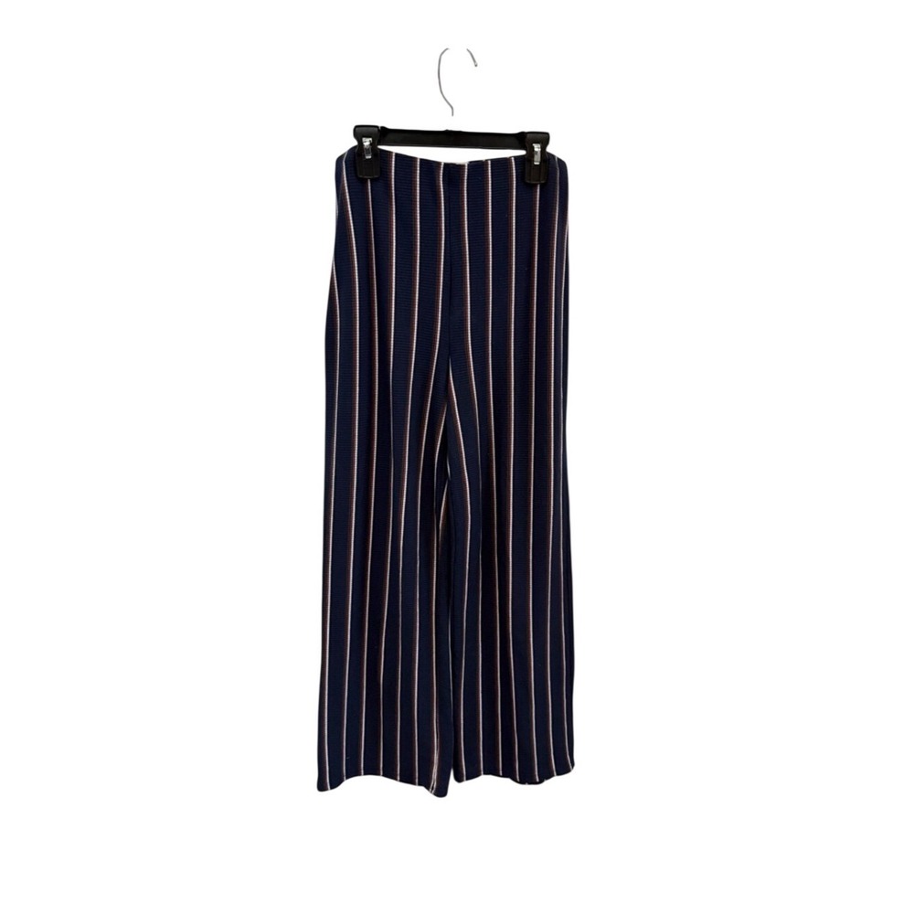 Dee‎ Elly Navy Blue Striped Wide Leg Ribbed Knit High Rise Pants Size 4